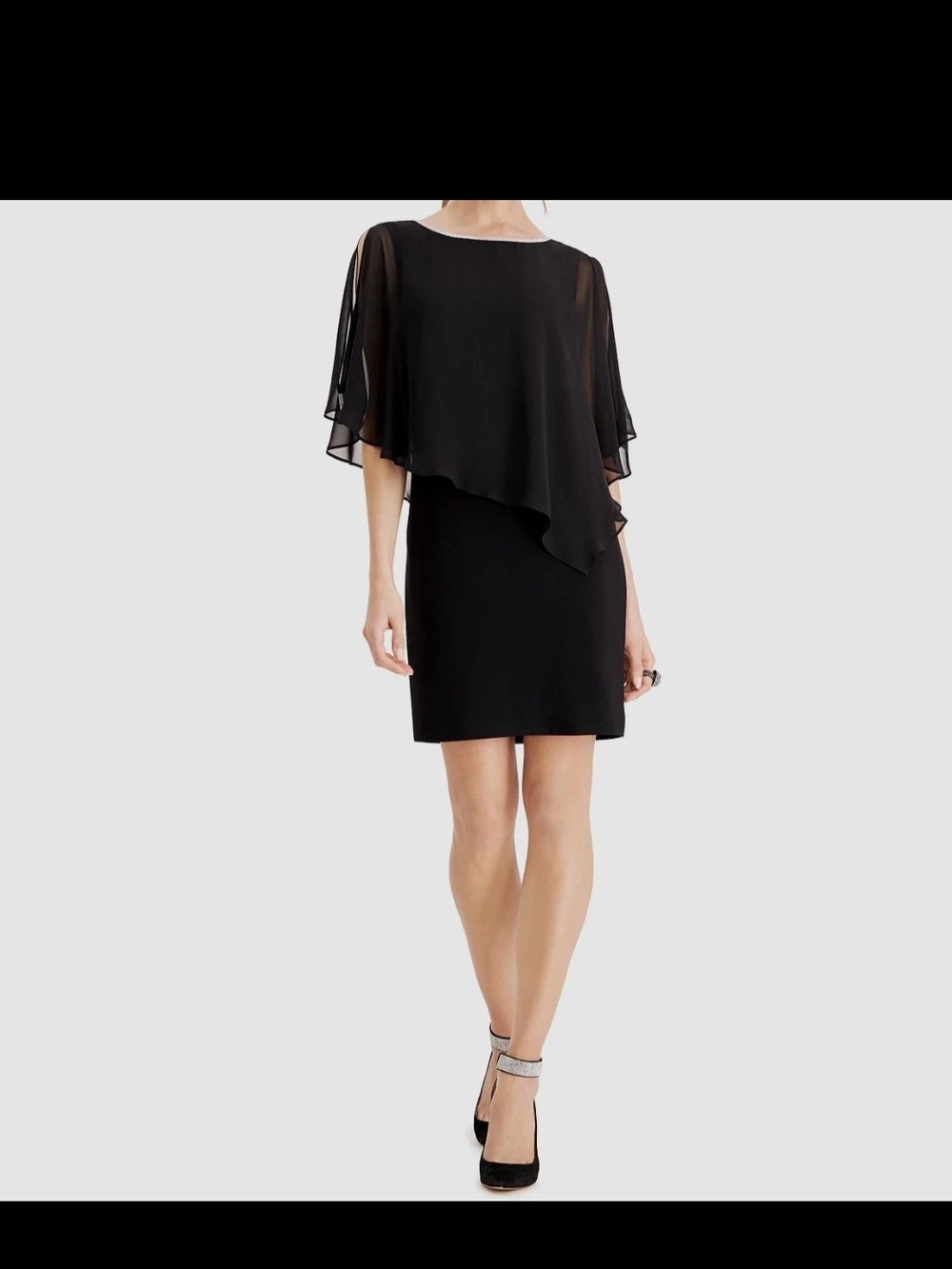 MSK Black Chiffon Cape Mini Dress Size MP